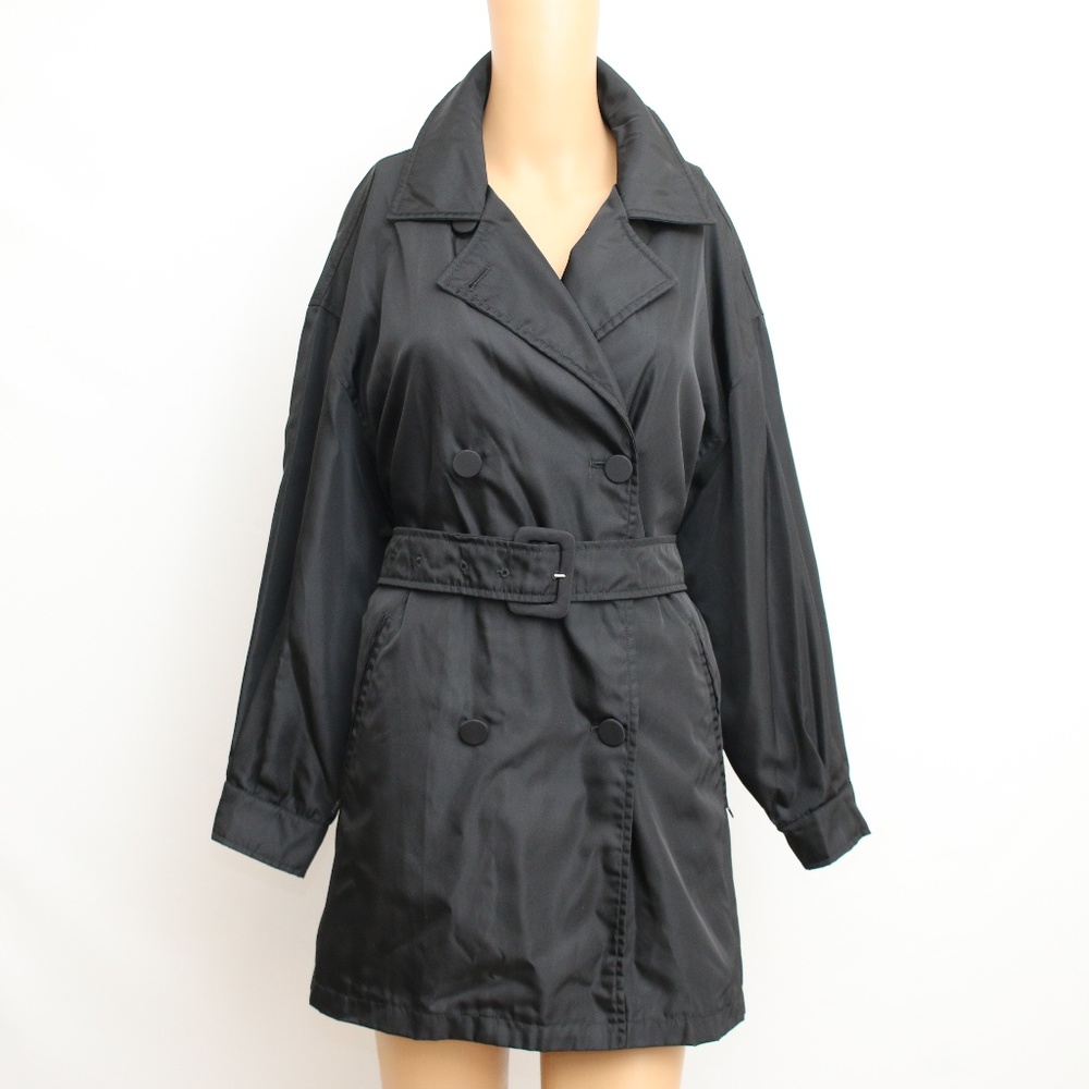 NEW Prada Signature Black Nylon Trench Coat M